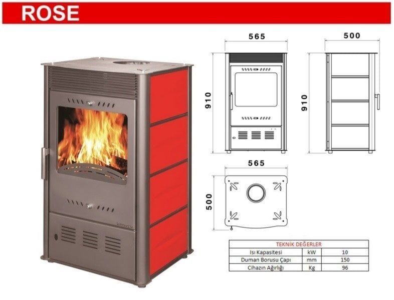 ROSE FIRINSIZ MODEL SOBA, DÖKÜM SOBA, SAÇ KUZİNE SOBA, CAMLI SOBA ODUN SOBASI