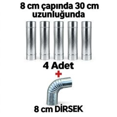 Dorello 8 cm Çap 30 cm Paslanmaz Soba Borusu ve 8 cm Dirsek Küçük Kamp Sobası, Pelet Sobası ve Kuzine Baca Uzatma Borusu