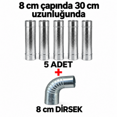 Dorello 8 cm Çap 30 cm Paslanmaz Soba Borusu ve Soba Dirsegi 8 cm Küçük Kamp Sobası, Pelet Sobası ve Kuzine Baca Uzatma Borusu