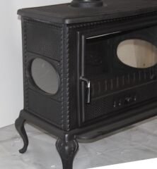 Plazma döküm soba- MF107 MODEL- ŞÖMİNE SOBA- Mat siyah soba - 3 tarafı camlı