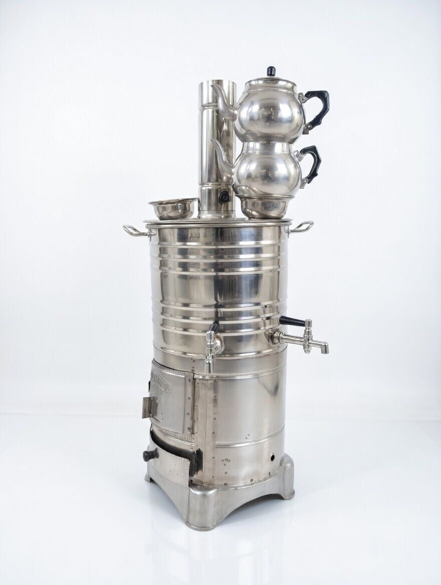 Dorello Paslanmaz Çelik Semaver, Geleneksel Türk Çay Makinesi, Çift Demlikli Sistem  50 Litre