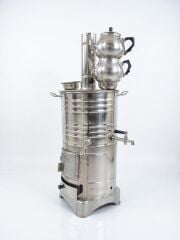 Dorello Paslanmaz Çelik Semaver, Geleneksel Türk Çay Makinesi, Çift Demlikli Sistem  50 Litre
