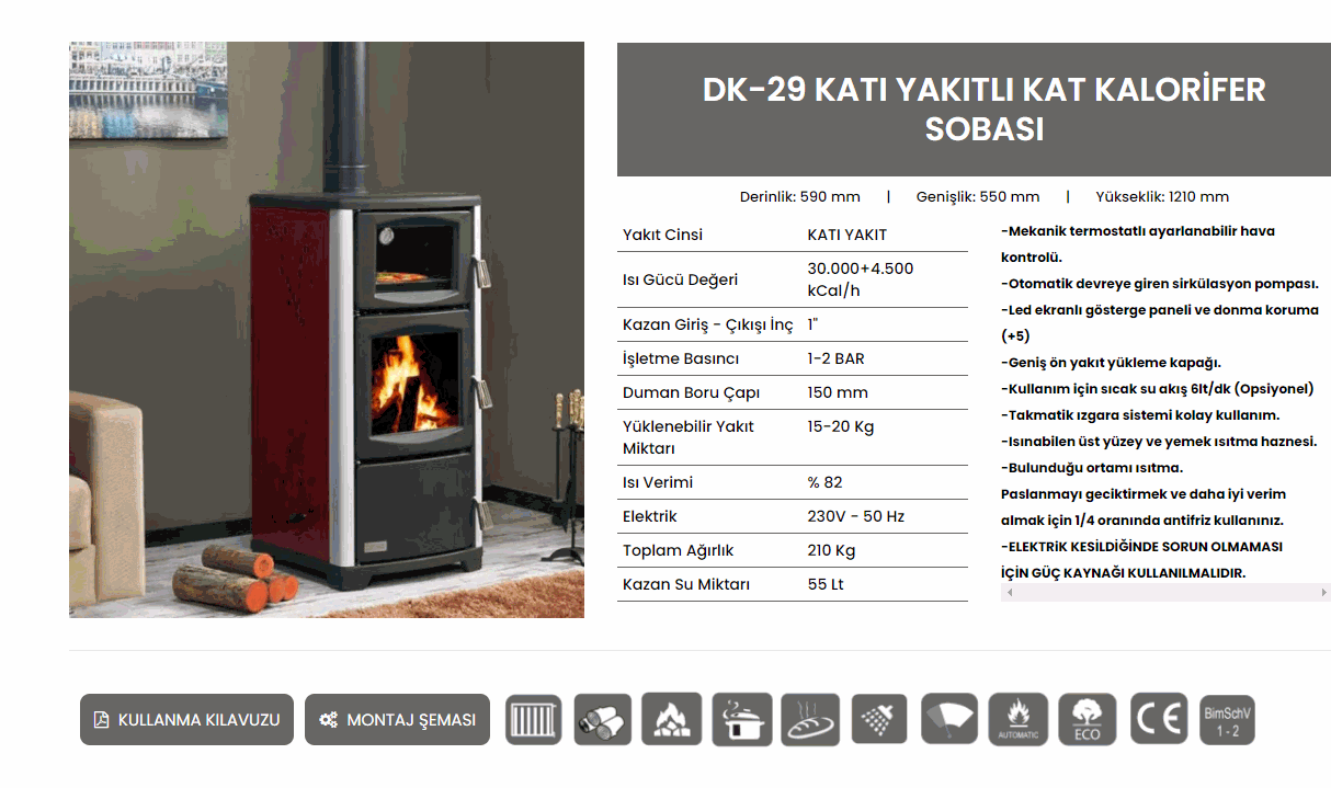 DK-29 KATI YAKITLI KAT KALORİFER SOBASI daiwa soba