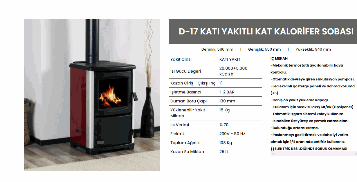 D-17 KATI YAKITLI KAT KALORİFER SOBASI daiwa soba