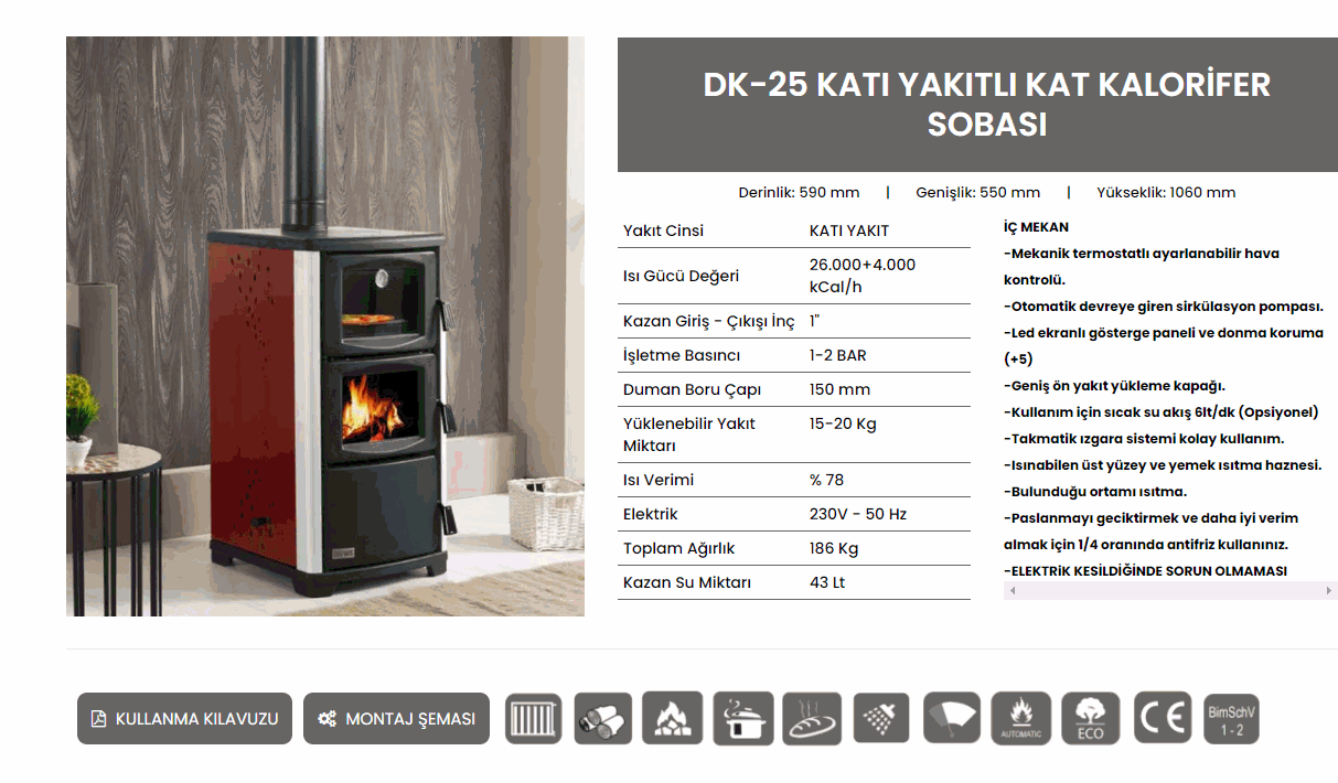 DK-25 KATI YAKITLI KAT KALORİFER SOBASI daiwa bursadan soba