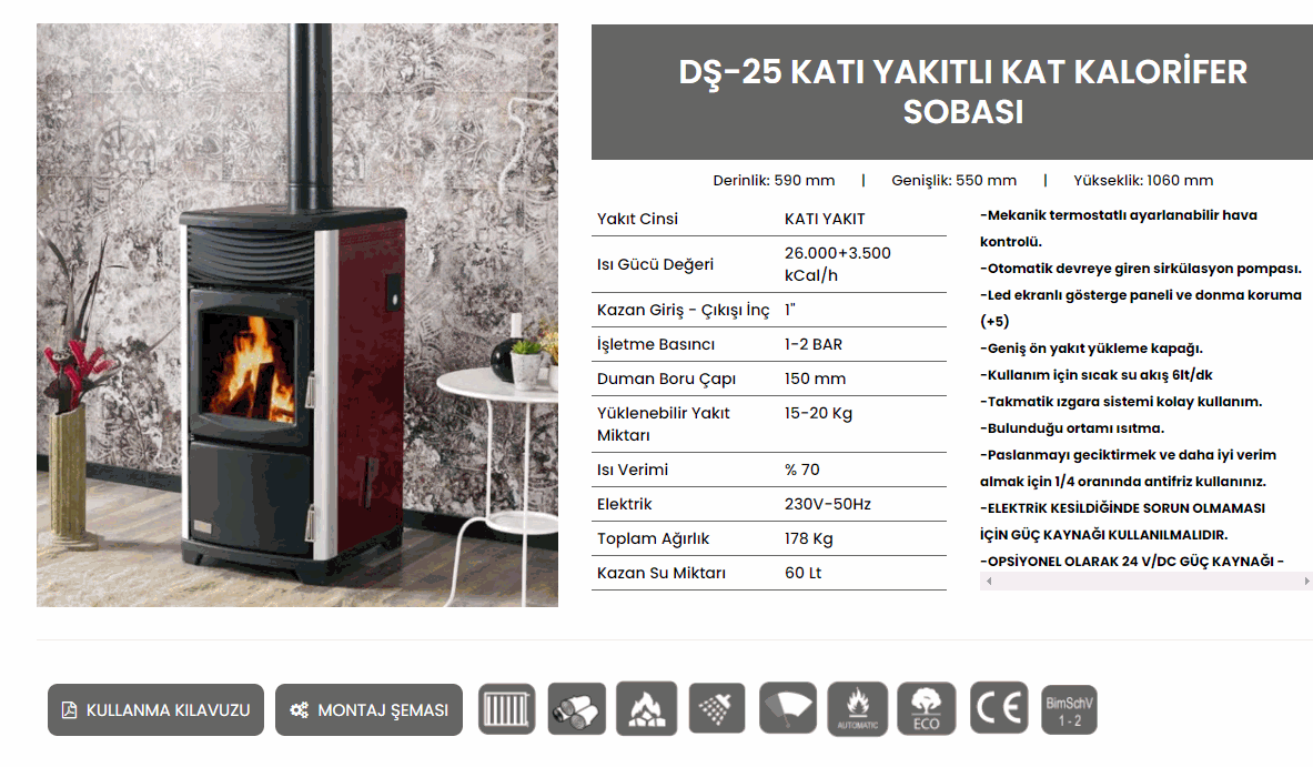 Ds-25 KATI YAKITLI KAT KALORİFER SOBASI