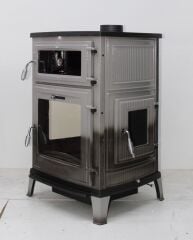 Grey colored cast iron kitchen stove, cast iron stove, Dorello stove, Bursa cast iron stove, sheet metal stove, enamel pellet stove, chimney flue, MF 241 model.