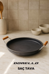 Ahşap Saplı Yuvarlak Sac Tava 40 cm – Kamp, Ocak Üstü ve Açık Ateş Kullanıma Uygun