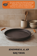 Ahşap Saplı Yuvarlak Sac Tava 40 cm – Kamp, Ocak Üstü ve Açık Ateş Kullanıma Uygun