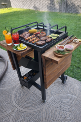 Tekerlekli Odun Kömürlü Bahçe Mangalı – Ahşap Yan Panelli