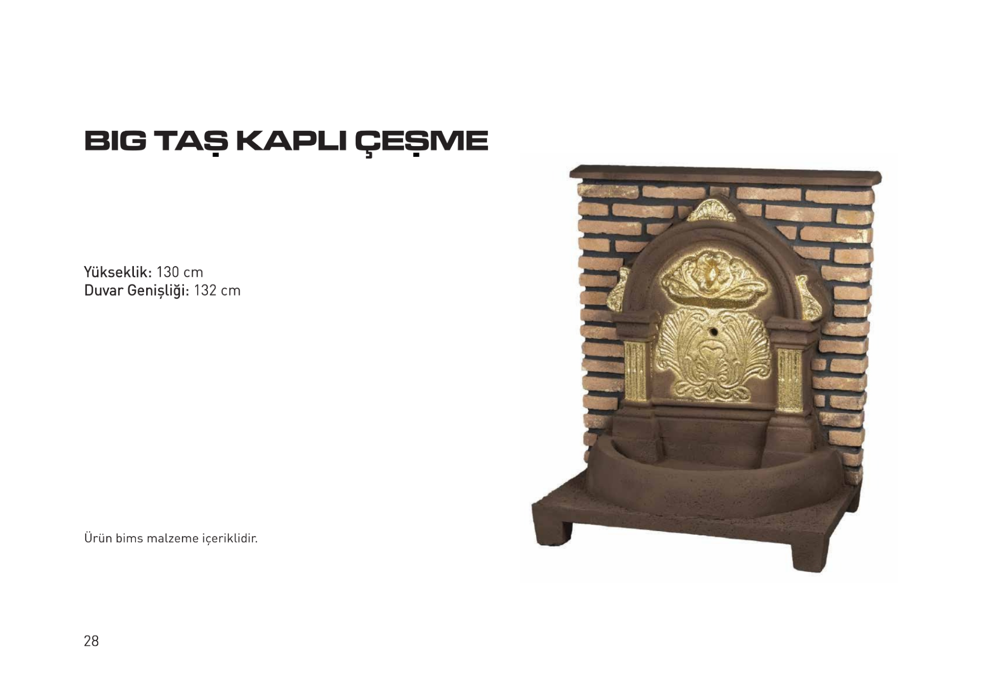 Dorello Big Taş Kaplı Bahçe Çeşmesi – Bims Taşlı Duvar Tipi Dekoratif Çeşme (130 cm)