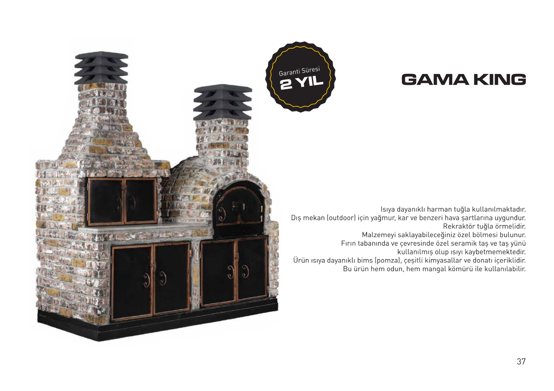 Gama King Taş Fırın Barbekü Ünitesi | Dış Mekan İçin Odunlu ve Kömürlü Kullanım