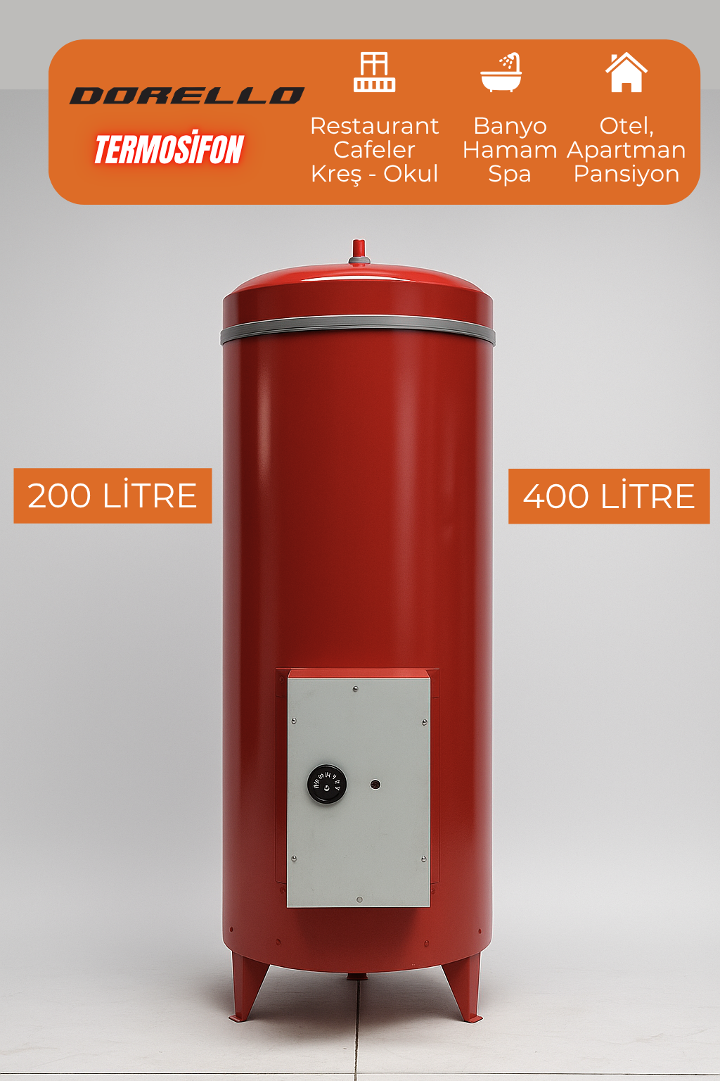 Dorello Dikey Elektrikli Termosifon – 200 / 400 Litre Kırmızı